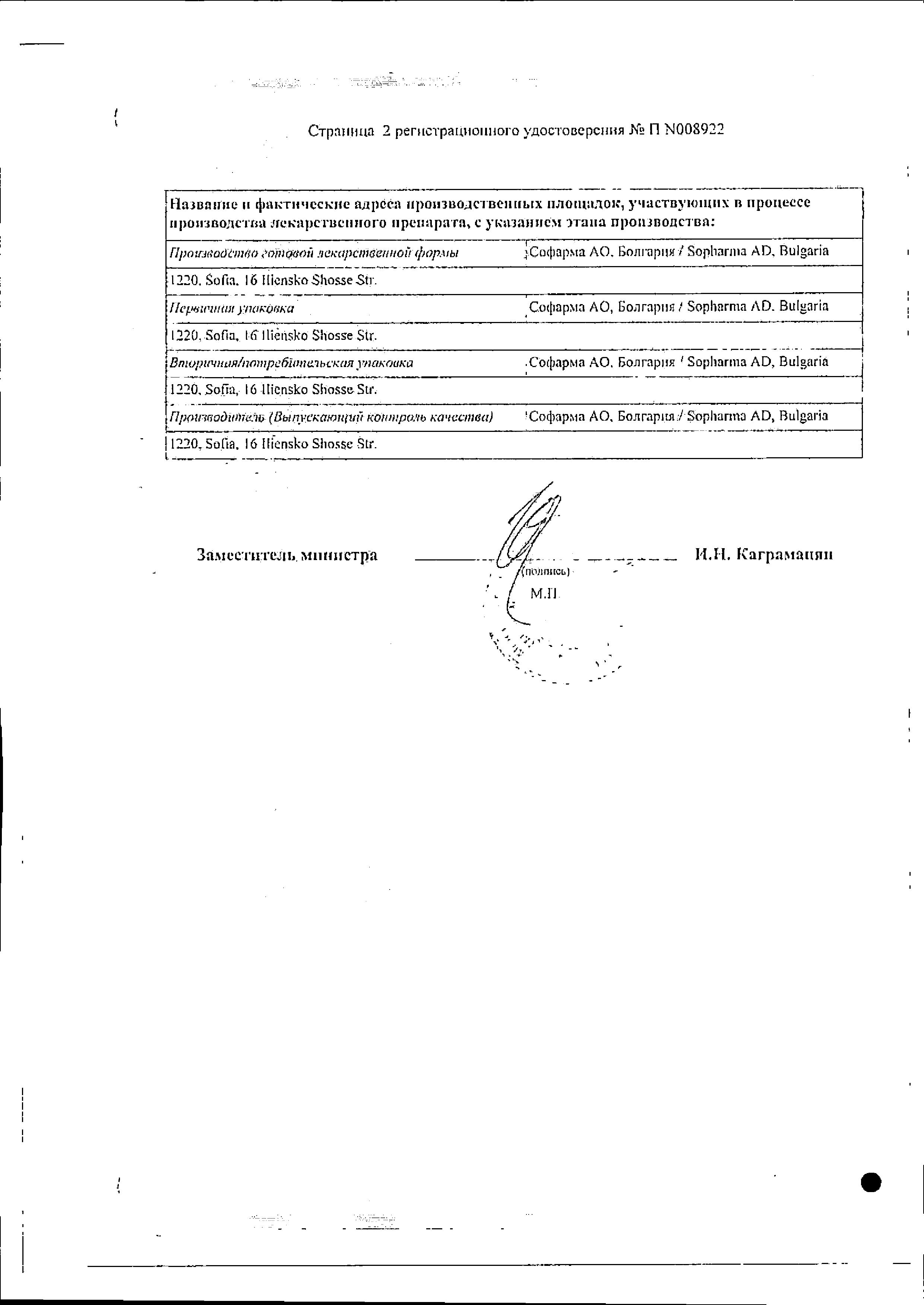 Сертификат на Сиднофарм, таблетки 2 мг, 30 шт.