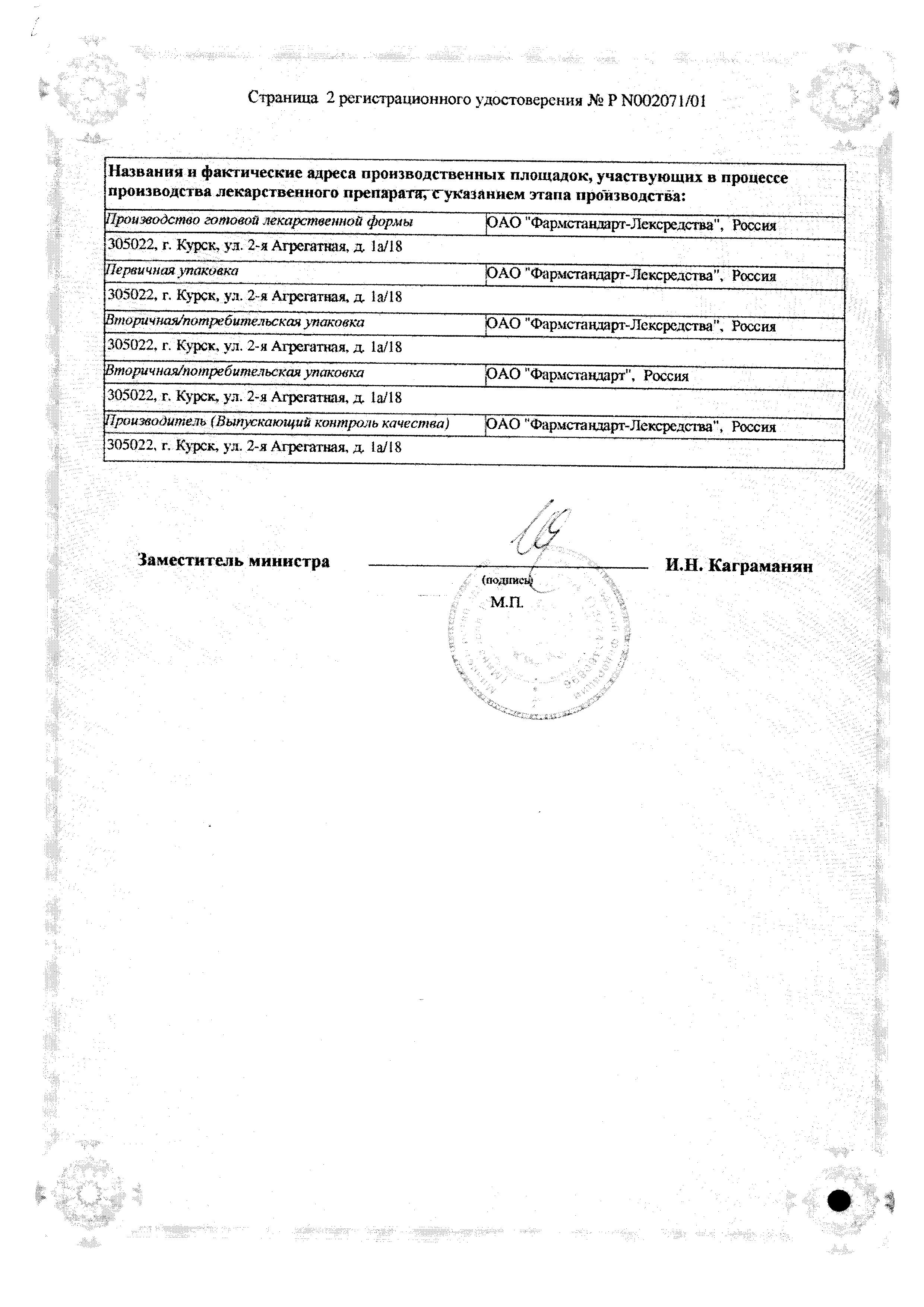 Сертификат на Метронидазол, таблетки 250 мг, 40 шт.