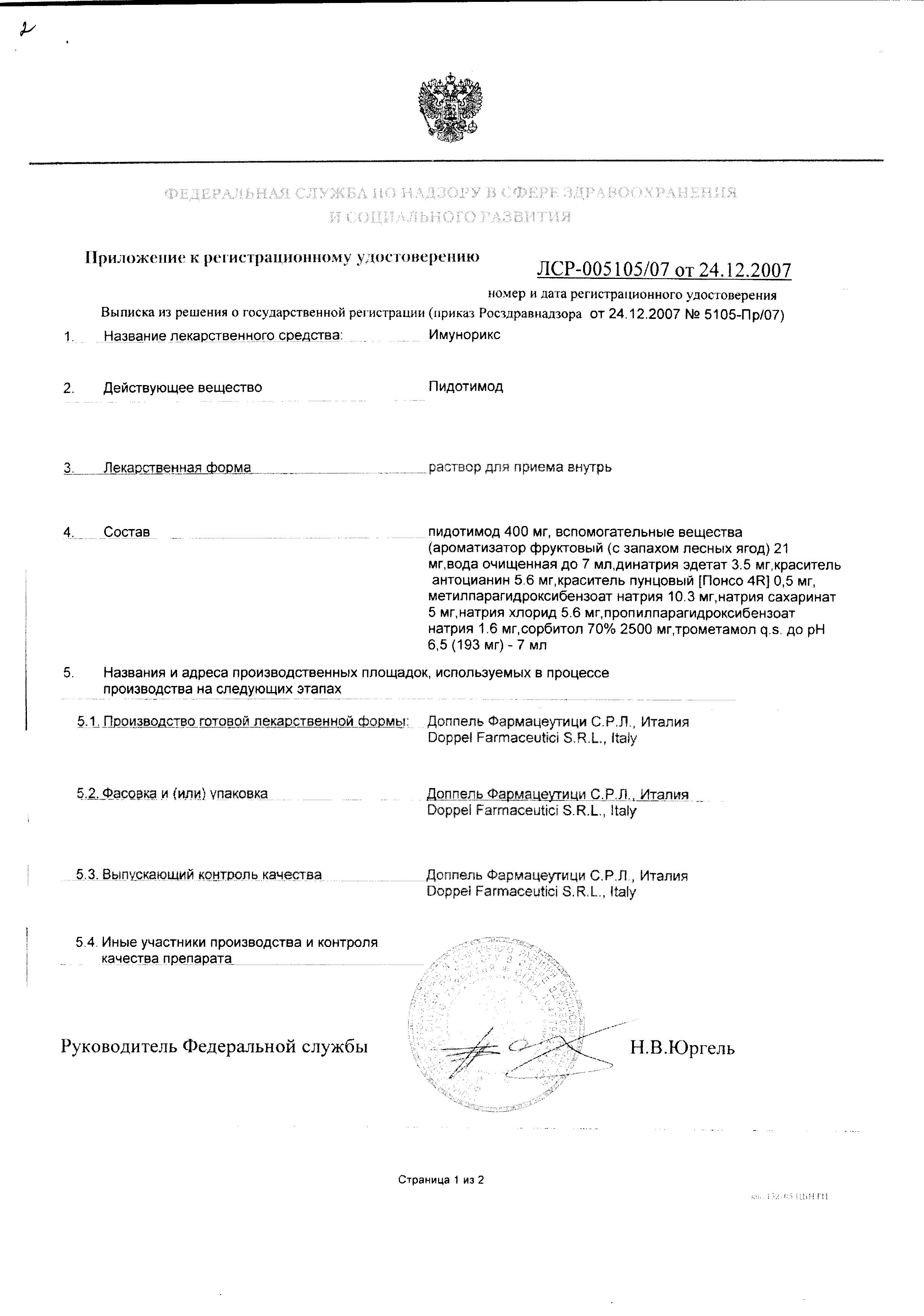 Сертификат на Имунорикс, раствор 400 мг, ампулы 7 мл, 10 шт. Сертификат на Имунорикс, раствор 400 мг, ампулы 7 мл, 10 шт.