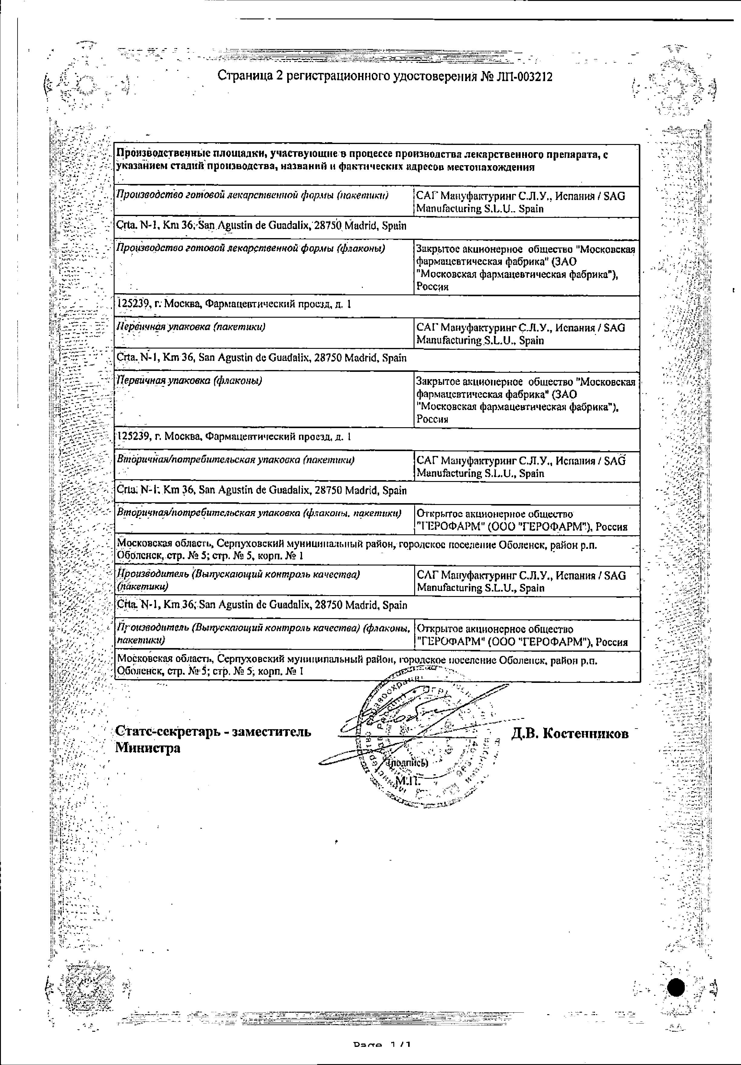 Сертификат на Рекогнан, раствор 100 мг/мл, 30 мл