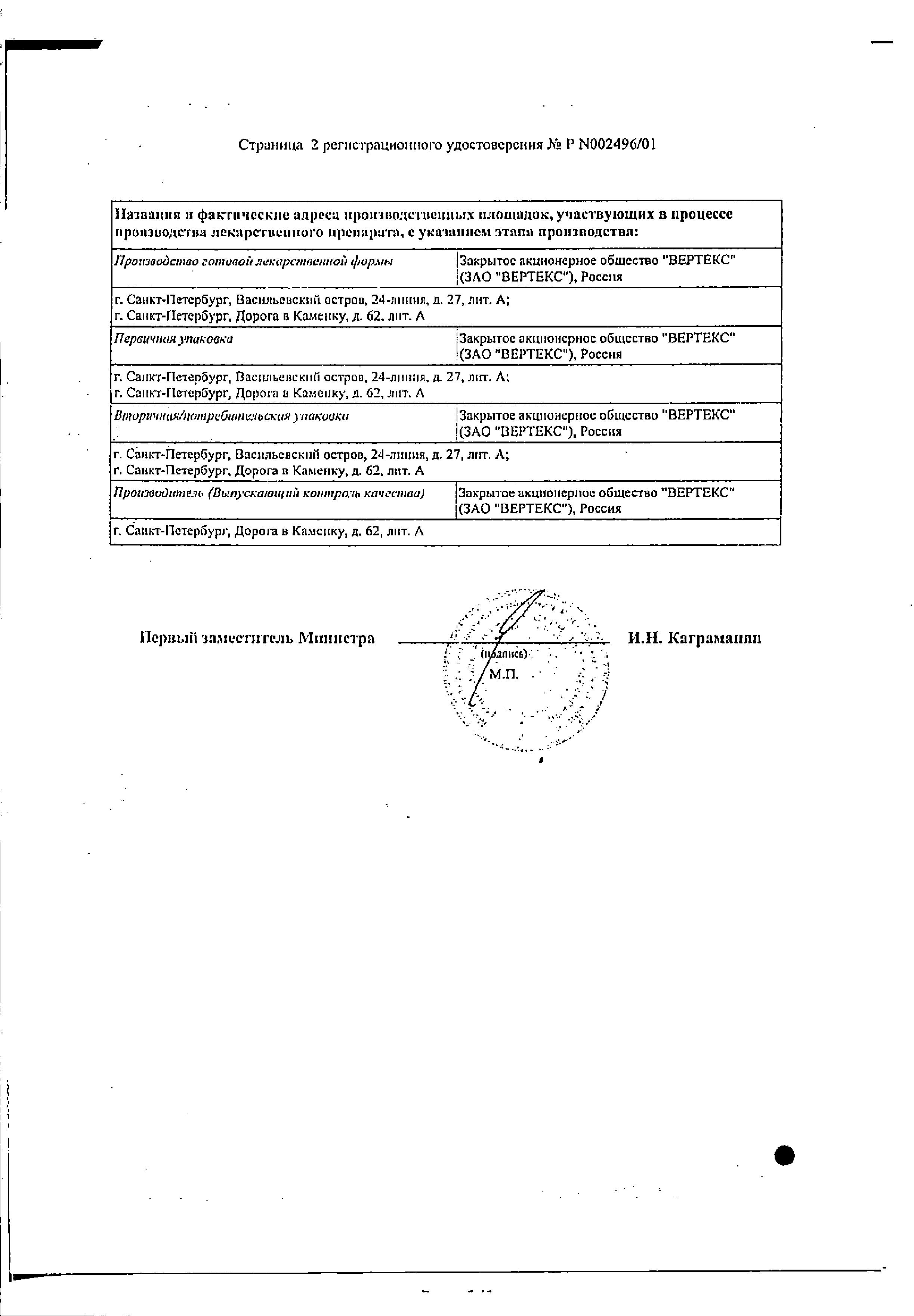 Сертификат на Кларитромицин, капсулы 250 мг, 14 шт.