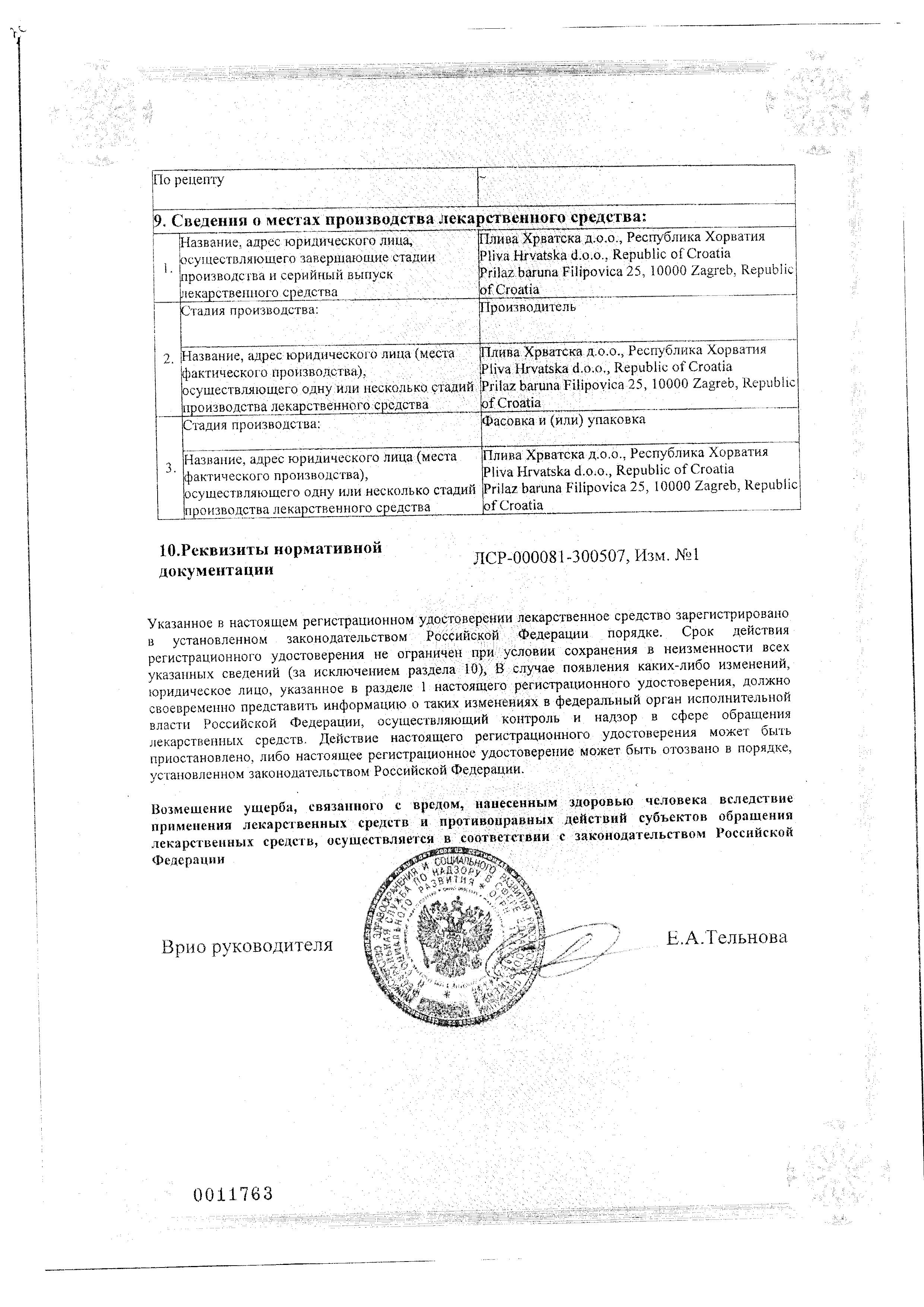 Сертификат Кларитромицин Сертификат Кларитромицин