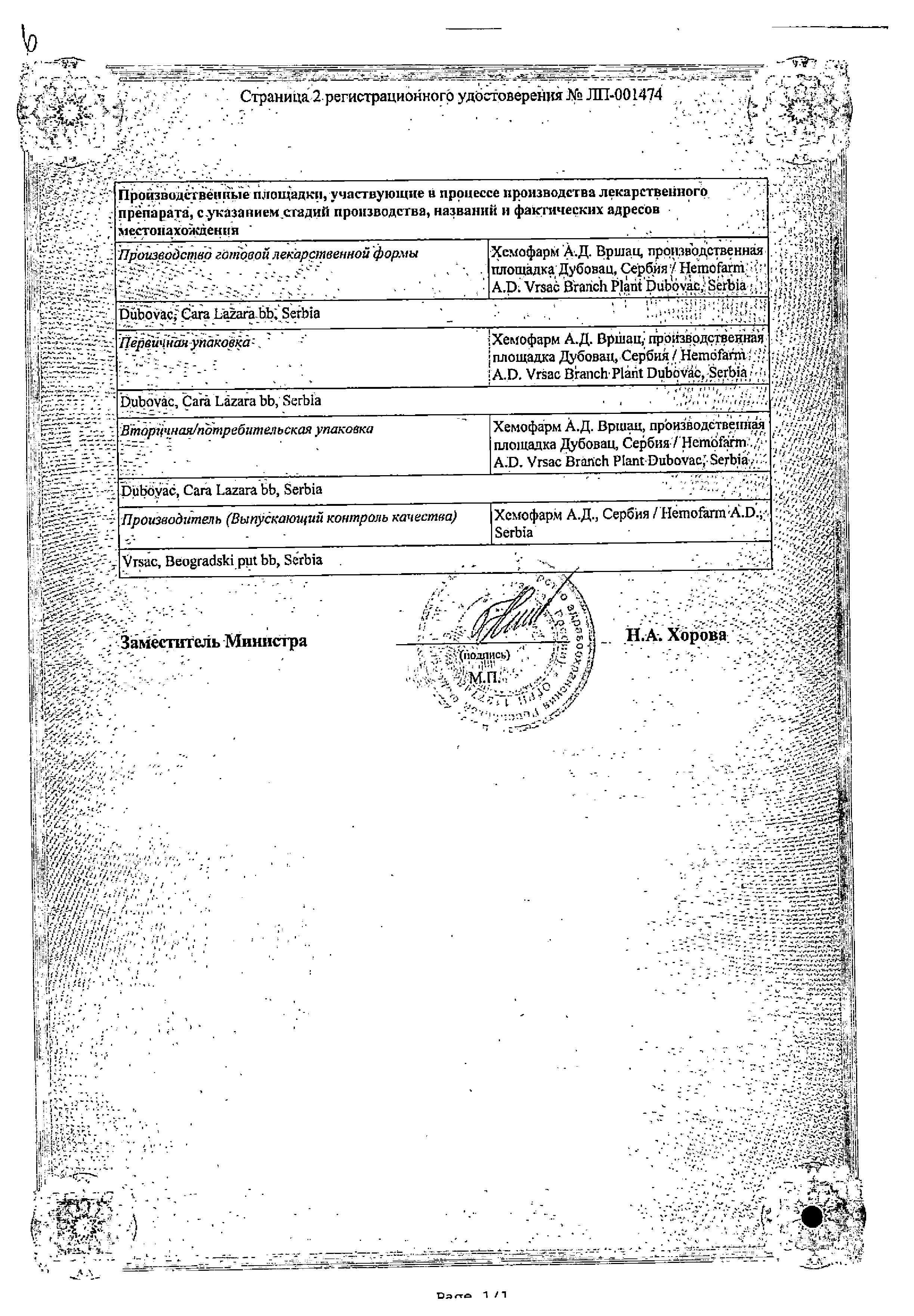 Сертификат на Панклав 2Х, таблетки покрыт. плен. об. 875 мг+125 мг, 14 шт.