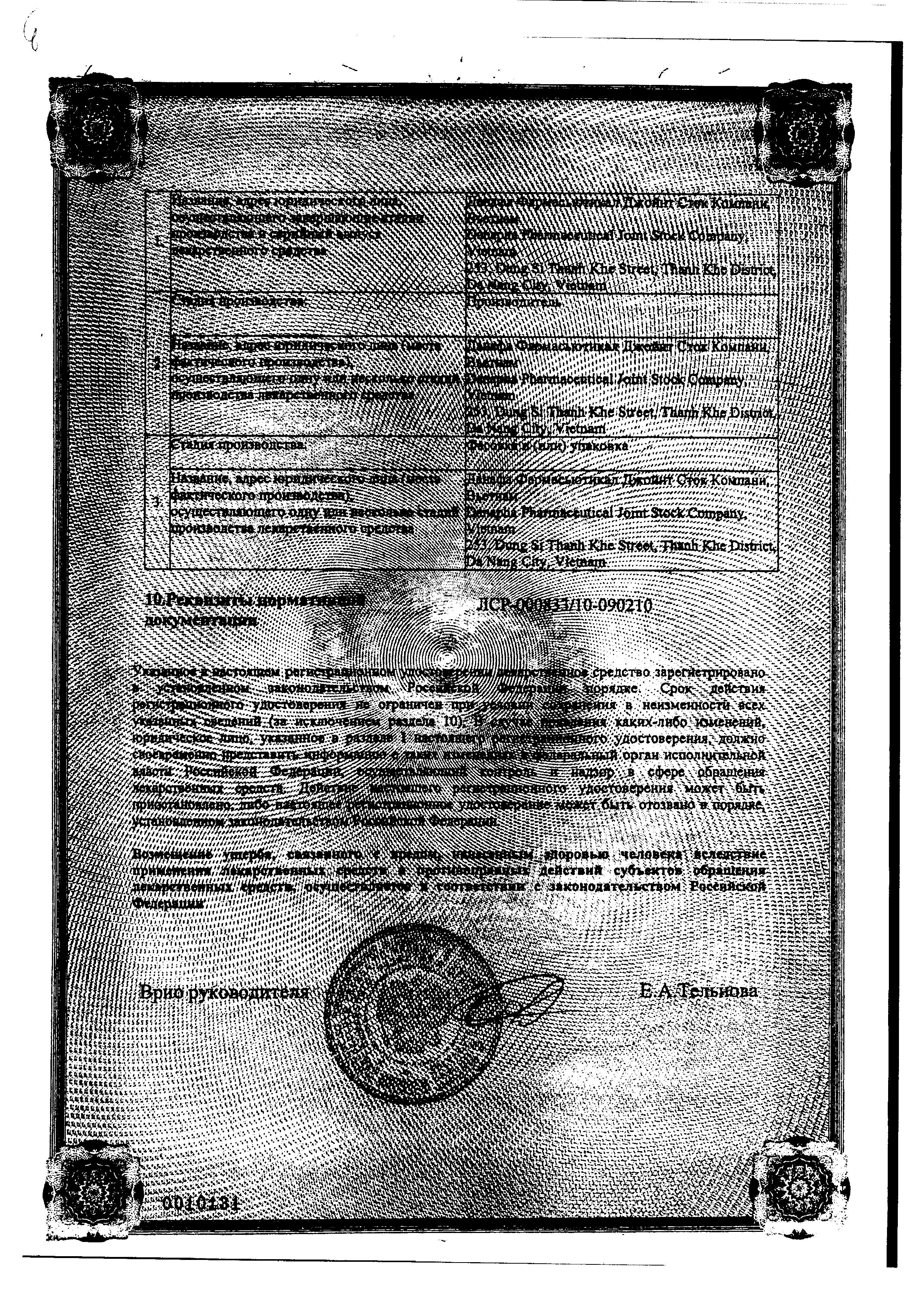 Сертификат Цетиризин