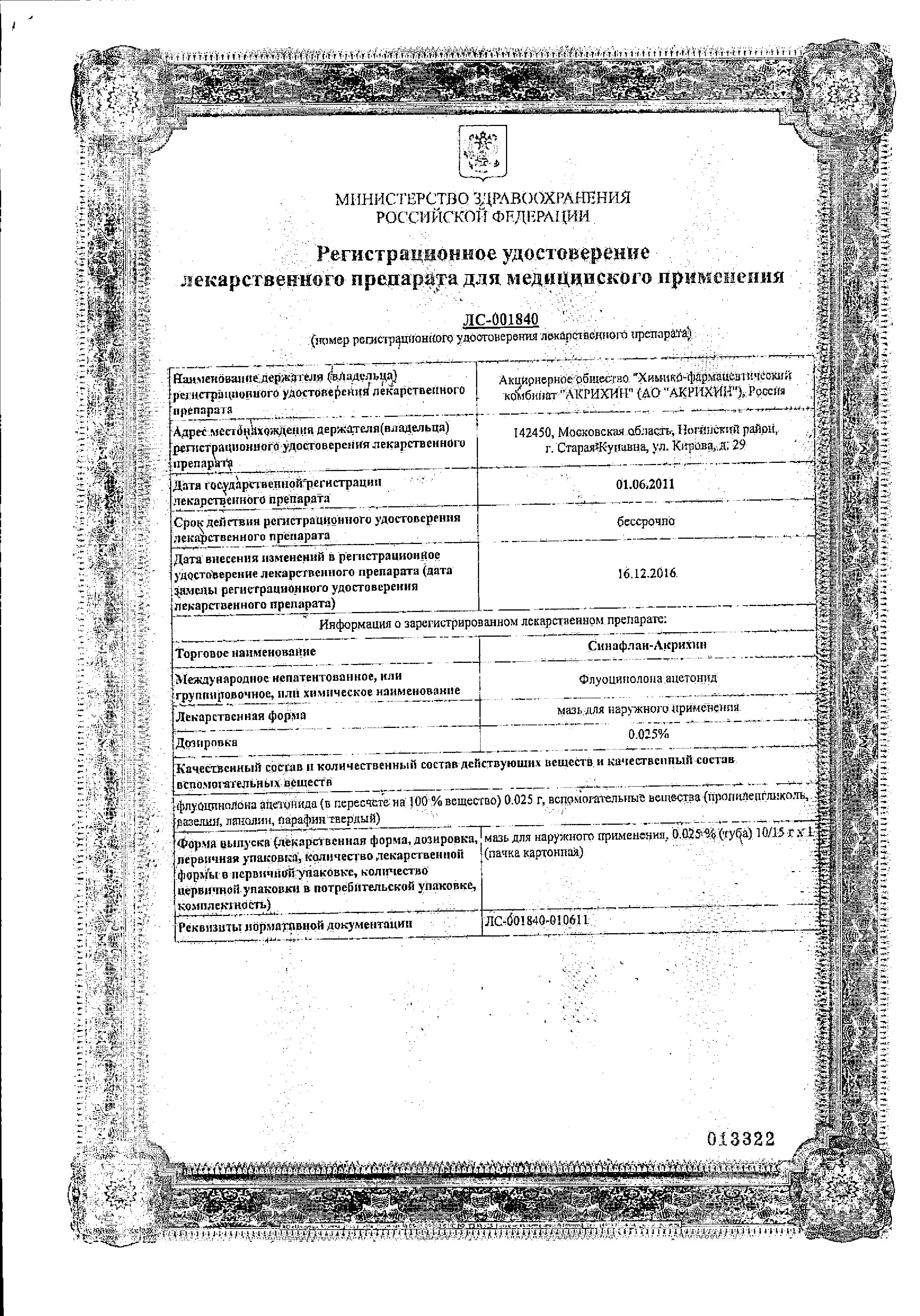 Сертификат Синафлан Сертификат Синафлан