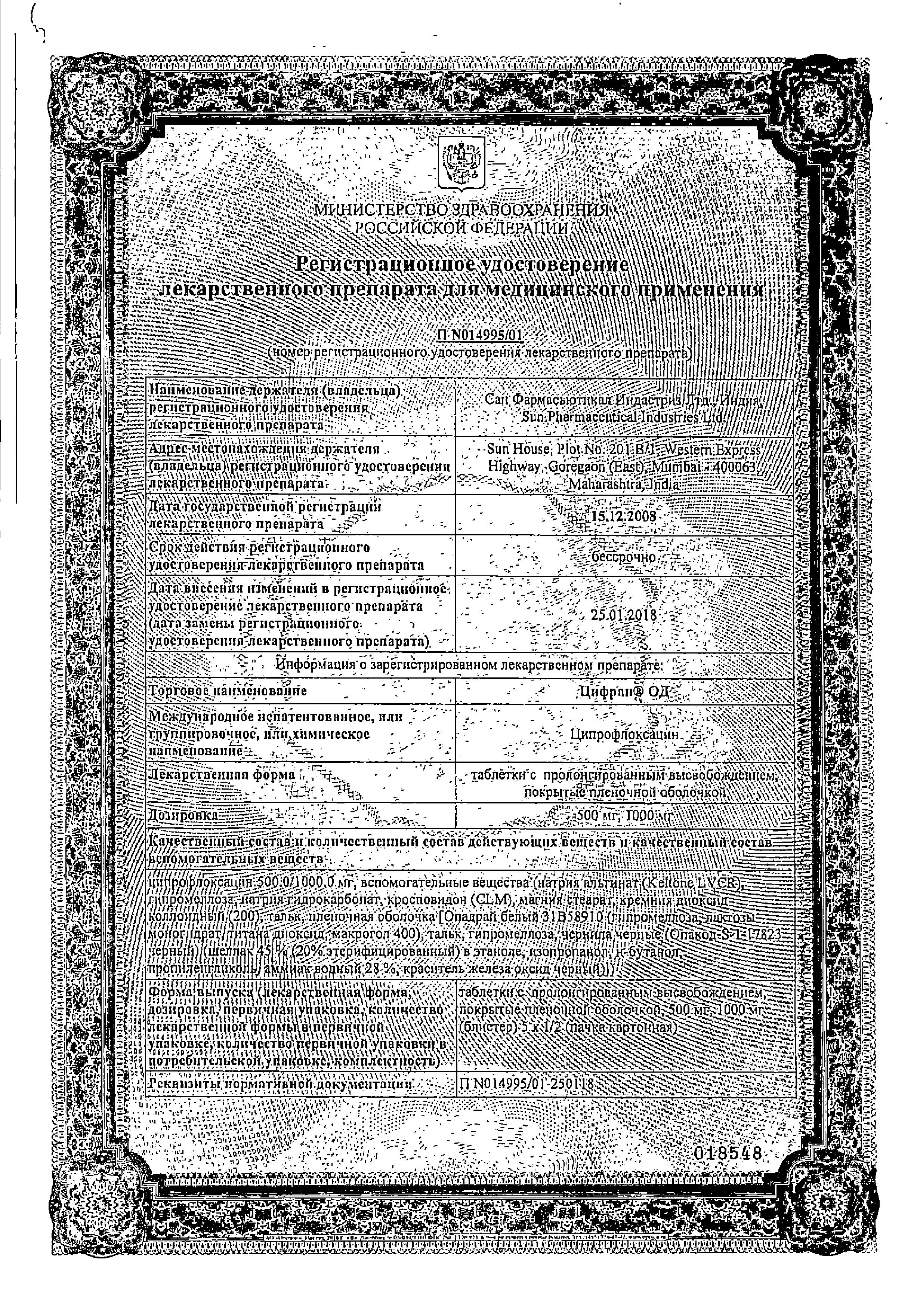 Сертификат на Цифран ОД, таблетки пролонг. покрыт. плен. об. 1000 мг, 10 шт. Сертификат на Цифран ОД, таблетки пролонг. покрыт. плен. об. 1000 мг, 10 шт.