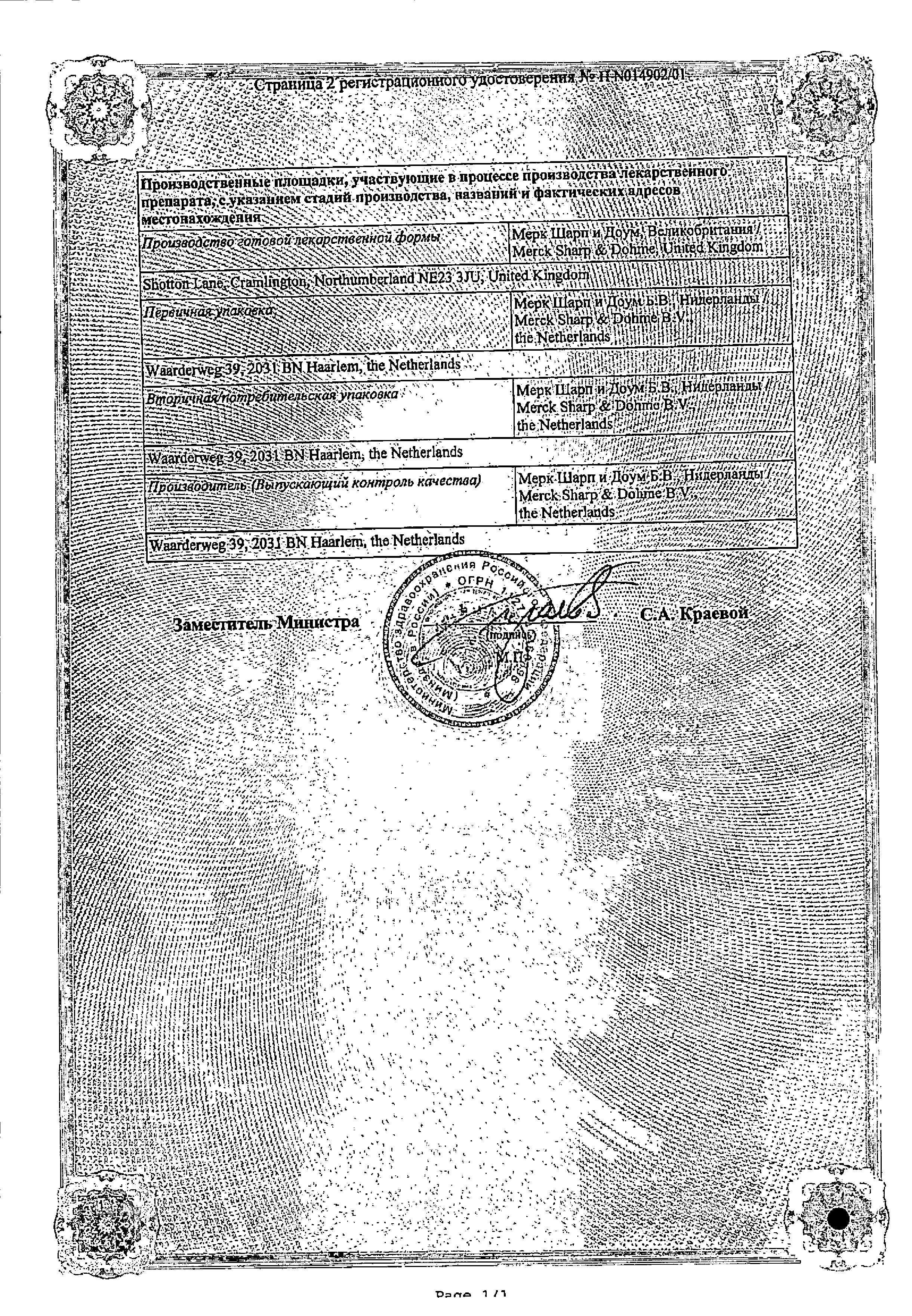 Сертификат на Гизаар, таблетки покрыт. плен. об. 50 мг+12.5 мг, 14 шт. Сертификат на Гизаар, таблетки покрыт. плен. об. 50 мг+12.5 мг, 14 шт.
