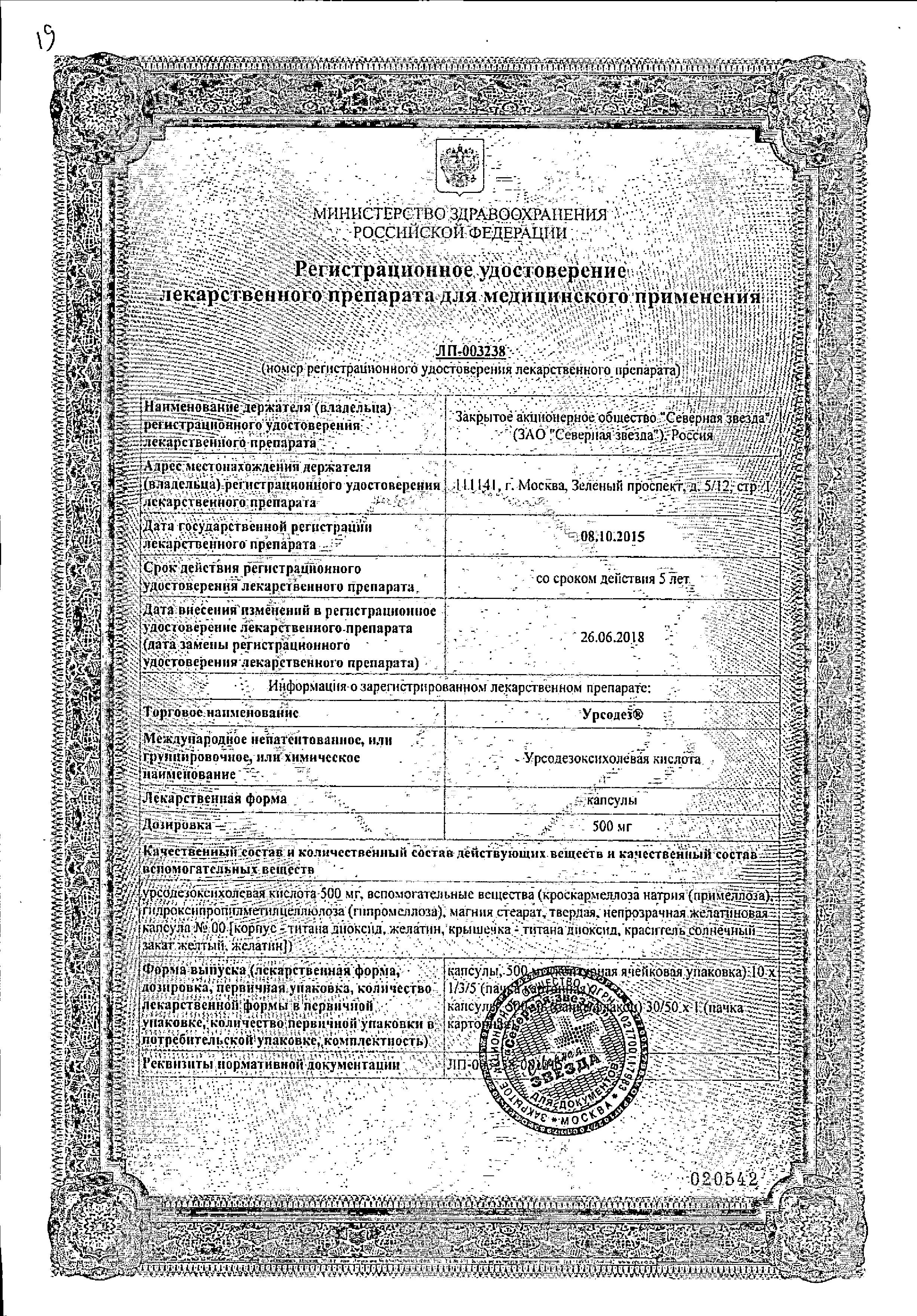 Сертификат Урсодез Сертификат Урсодез