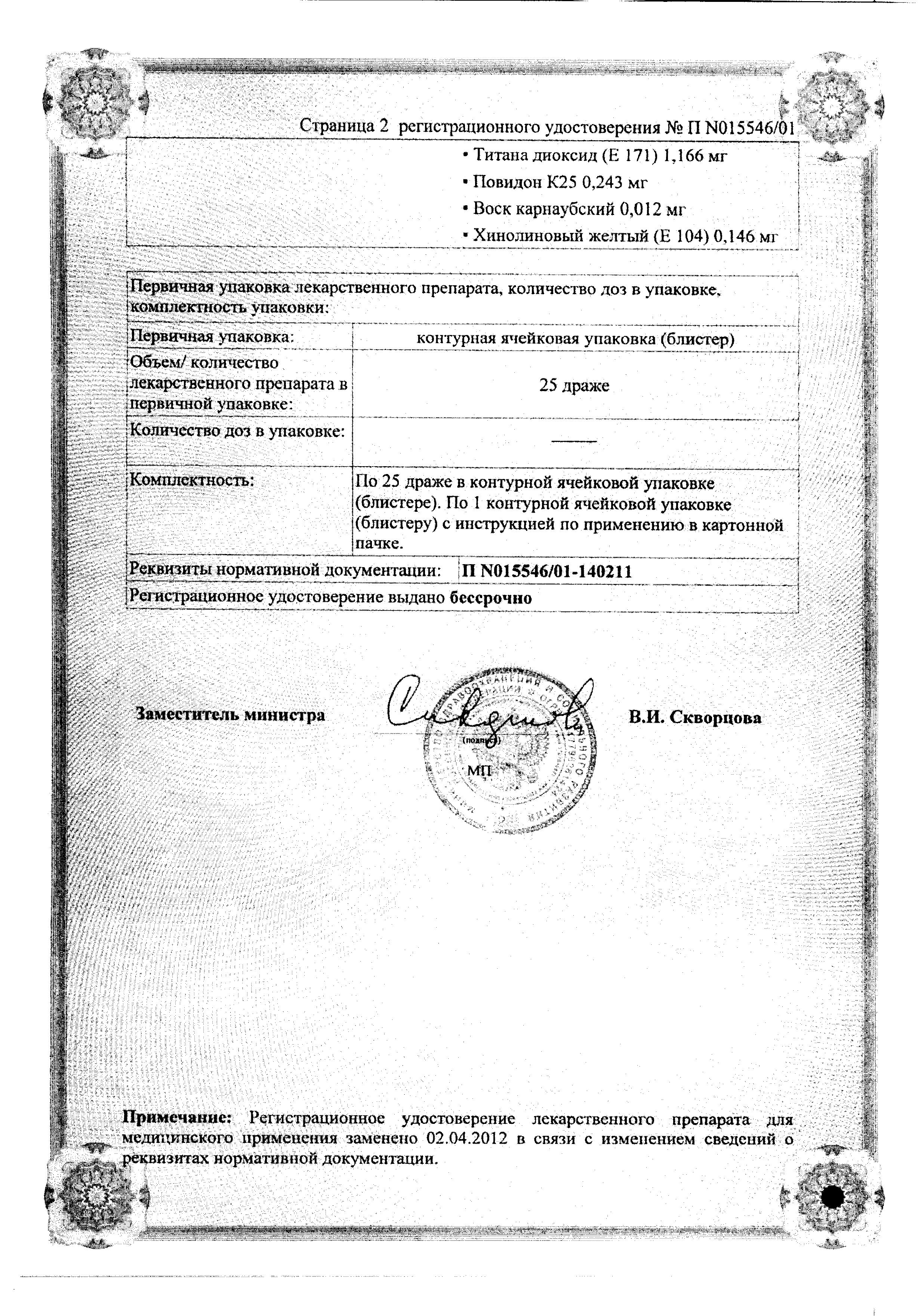 Сертификат на Бромгексин 8 Берлин-Хеми, драже 8 мг, 25 шт.
