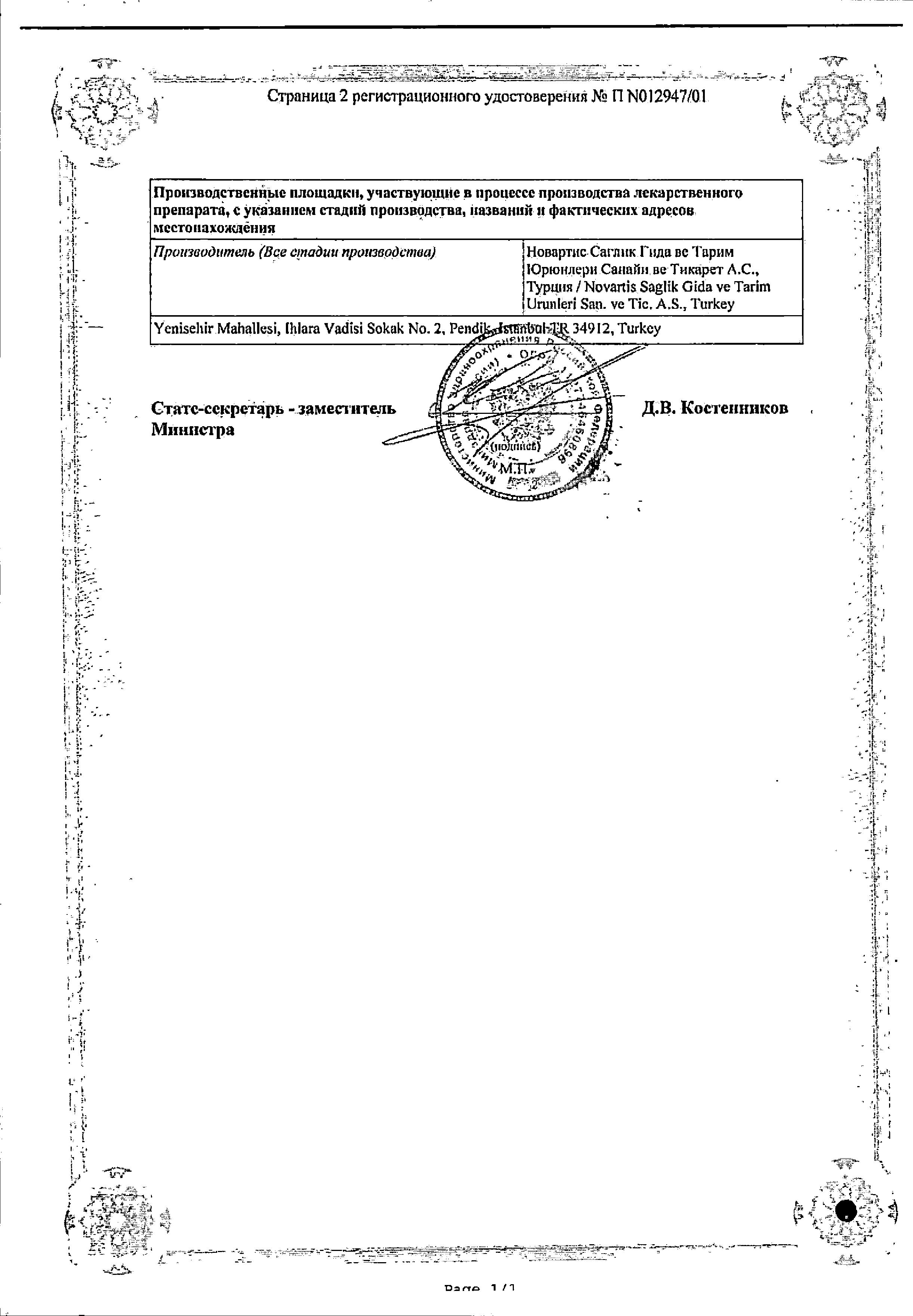 Сертификат на Сирдалуд, таблетки 4 мг, 30 шт.