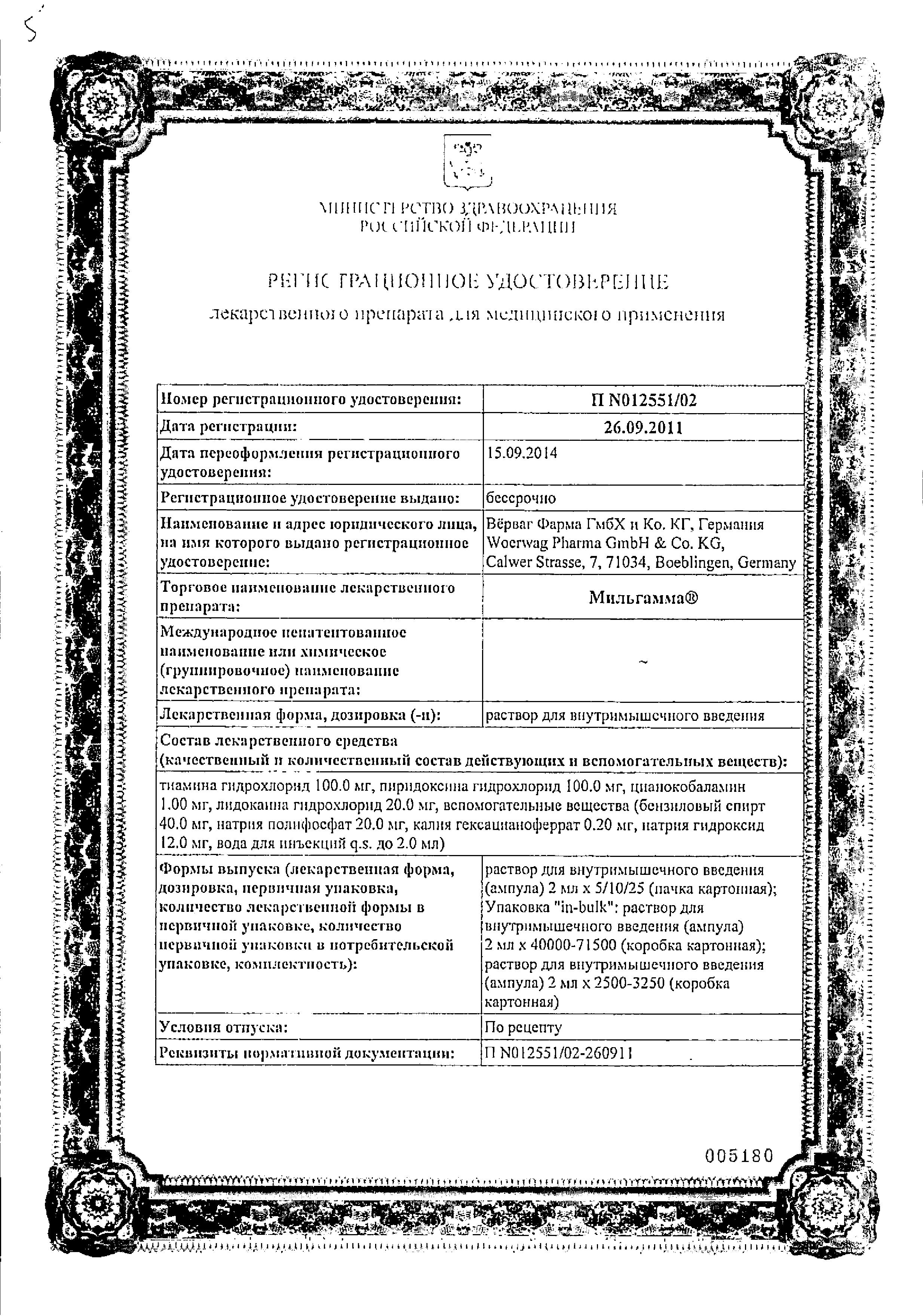 Сертификат Мильгамма