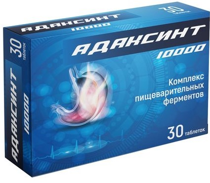 Фото Комплекс пищеварительных ферментов 10000 (Адаксинт) таблетки, 30 шт.