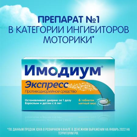 Фото Имодиум Экспресс, таблетки-лиофилизат 2 мг, 6 шт.
