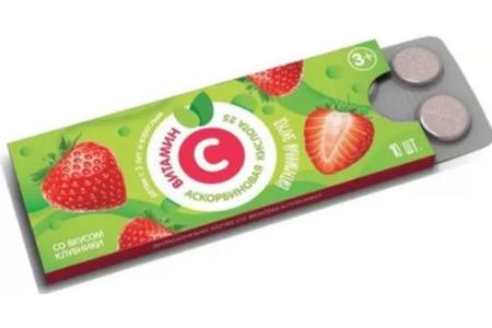 Фото Аскорбиновая кислота, таблетки 25 мг (клубника), 10 шт.