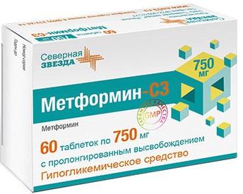 Фото Метформин-СЗ, таблетки пролонг. 750 мг, 60 шт.