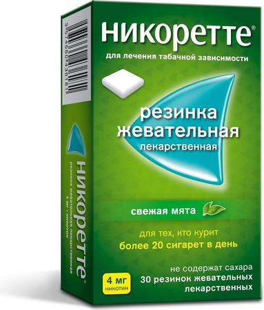 Фото Никоретте, резинка жевательная 4 мг (свежая мята), 30 шт.