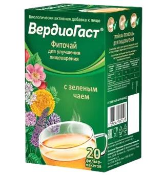 Фото ВердиоГаст, зеленый фиточай для улучшения пищеварения, пакетики 1.5 г, 20 шт. Фото ВердиоГаст, зеленый фиточай для улучшения пищеварения, пакетики 1.5 г, 20 шт.