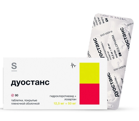 Фото Дуостанс, таблетки покрытые пленочной оболочкой 12.5 мг+50 мг, 90 шт.