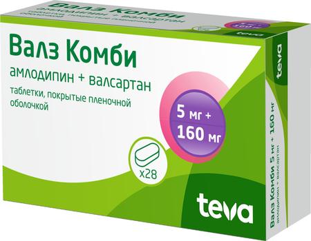Фото Валз Комби, таблетки покрыт. плен. об. 5 мг+160 мг, 28 шт.