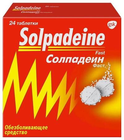 Фото Солпадеин Фаст, таблетки растворимые 65 мг+500 мг, 24 шт.