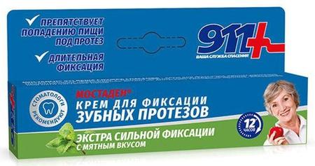 Фото 911 Мостаден, крем для фиксации зубных протезов Экстра Сильный (мята), 40 мл