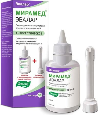 Фото Мирамед Эвалар, раствор для местного и наружного применения 0,01%, флакон (с вагинальной насадкой), 50 мл 