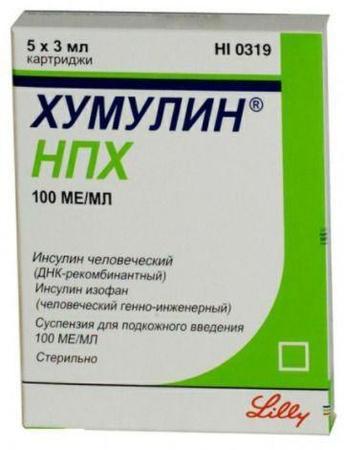 Фото Хумулин НПХ, суспензия 100 МЕ/мл, картриджи 3 мл, 5 шт.