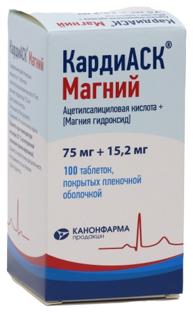 Фото КардиАСК Магний, таблетки покрыт. плен. об. 75 мг+15.2 мг, 100 шт.