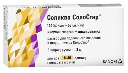 Фото Соликва Солостар, раствор для инъекций 100 ЕД/мл+50 мкг/мл, шприц-ручки 3 мл, 3 шт.