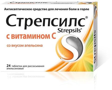 Фото Стрепсилс с витамином С, таблетки для рассасывания (апельсин), 24 шт.