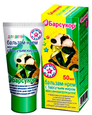 Фото Барсукор, бальзам-крем с барсучьим жиром массажный для детей, 50 мл