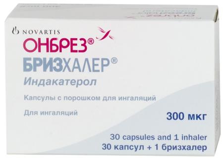 Фото Онбрез Бризхайлер, капсулы 300 мкг с устройством для ингаляций, 30 шт.