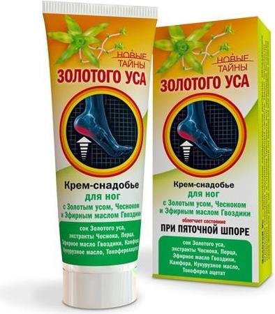 Фото Новые Тайны Золотого Уса, крем-снадобье для ног при пяточной шпоре (чеснок, эфирное масло гвоздики), 75 мл