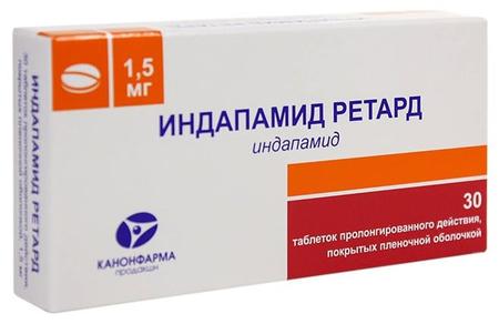 Фото Индапамид ретард, таблетки пролонг. покрыт. плен. об. 1.5 мг (Канонфарма), 30 шт.