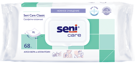 Фото Seni Care Classic, салфетки влажные (алоэ вера и аллантоин), 68 шт.