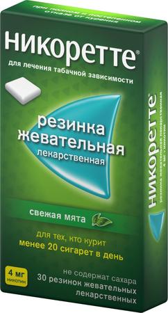 Фото Никоретте, резинка жевательная 4 мг (свежая мята), 30 шт.