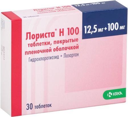 Фото Лориста Н 100, таблетки покрыт. плен. об. 100 мг + 12.5 мг, 30 шт.