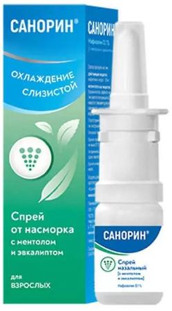 Фото Санорин, спрей назальный (с ментолом и эвкалиптом) 0.1%, 10 мл