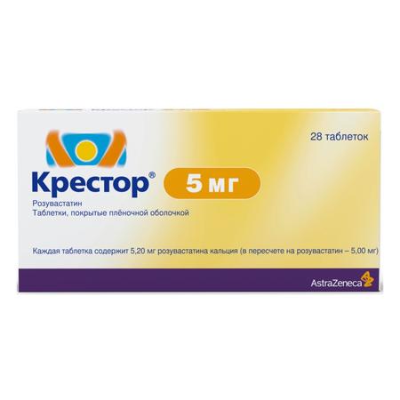 Фото Крестор таблетки, покрытые пленочной оболочкой 5 мг, 28 шт.