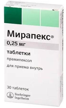Фото Мирапекс, таблетки 0.25 мг, 30 шт.