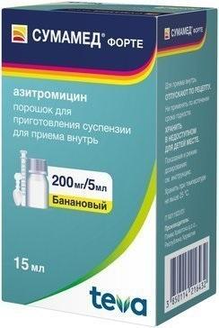 Фото Сумамед форте, порошок 200 мг/5 мл (банан), 15 мл