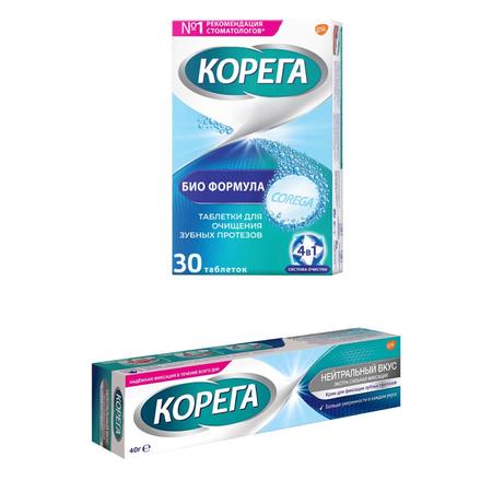 Фото НАБОР КОРЕГА КРЕМ Д/ФИКС З/ПРОТЕЗОВ 40,0/ЭКСТРА СИЛЬНЫЙ/+КОРЕГА БИОФОРМУЛА ТАБЛЕТКИ Д/ОЧИЩ З/ПРОТЕЗОВ N72 со скидкой 15%