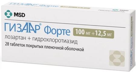 Фото Гизаар Форте, таблетки покрыт. плен. об. 100 мг+12.5 мг, 28 шт.