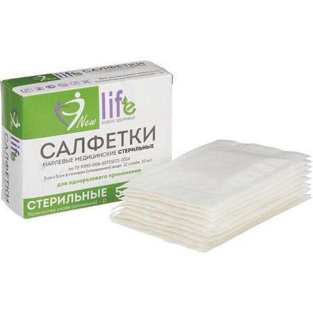 Фото Салфетка марлевая Life NEW, медицинские стерильные 1- сл. 12 сложений инд. уп 5х5, 10 шт.
