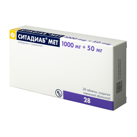 Фото Ситадиаб Мет, таблетки покрыт. плен. об. 1000 мг +50 мг, 28 шт.