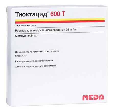 Фото Тиоктацид 600 Т, раствор 25 мг/мл, ампулы 24 мл, 5 шт.