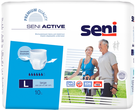 Фото Seni Active, трусы впитывающие для взрослых (L), 10 шт. Фото Seni Active, трусы впитывающие для взрослых (L), 10 шт.