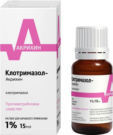 Фото Клотримазол-Акрихин, раствор 1%, 15 мл Фото Клотримазол-Акрихин, раствор 1%, 15 мл