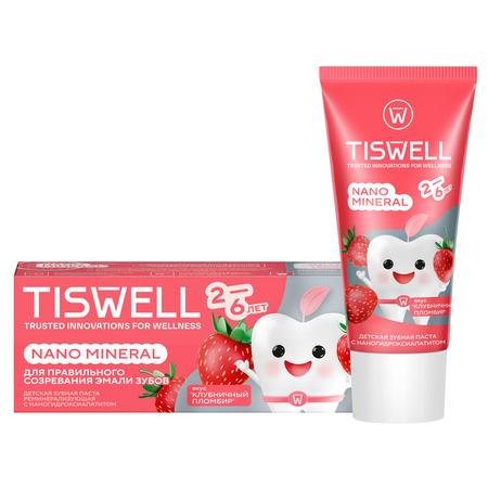 Фото TISWELL зубная паста для детей 2-6  реминерализирующая от кариеса с наногидроксиапатитом (клубничный пломбир) 60 г, 1 шт.