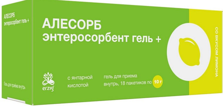 Фото Алесорб, энтеросорбент гель+ (лимон), пакетики 10 г, 18 шт.